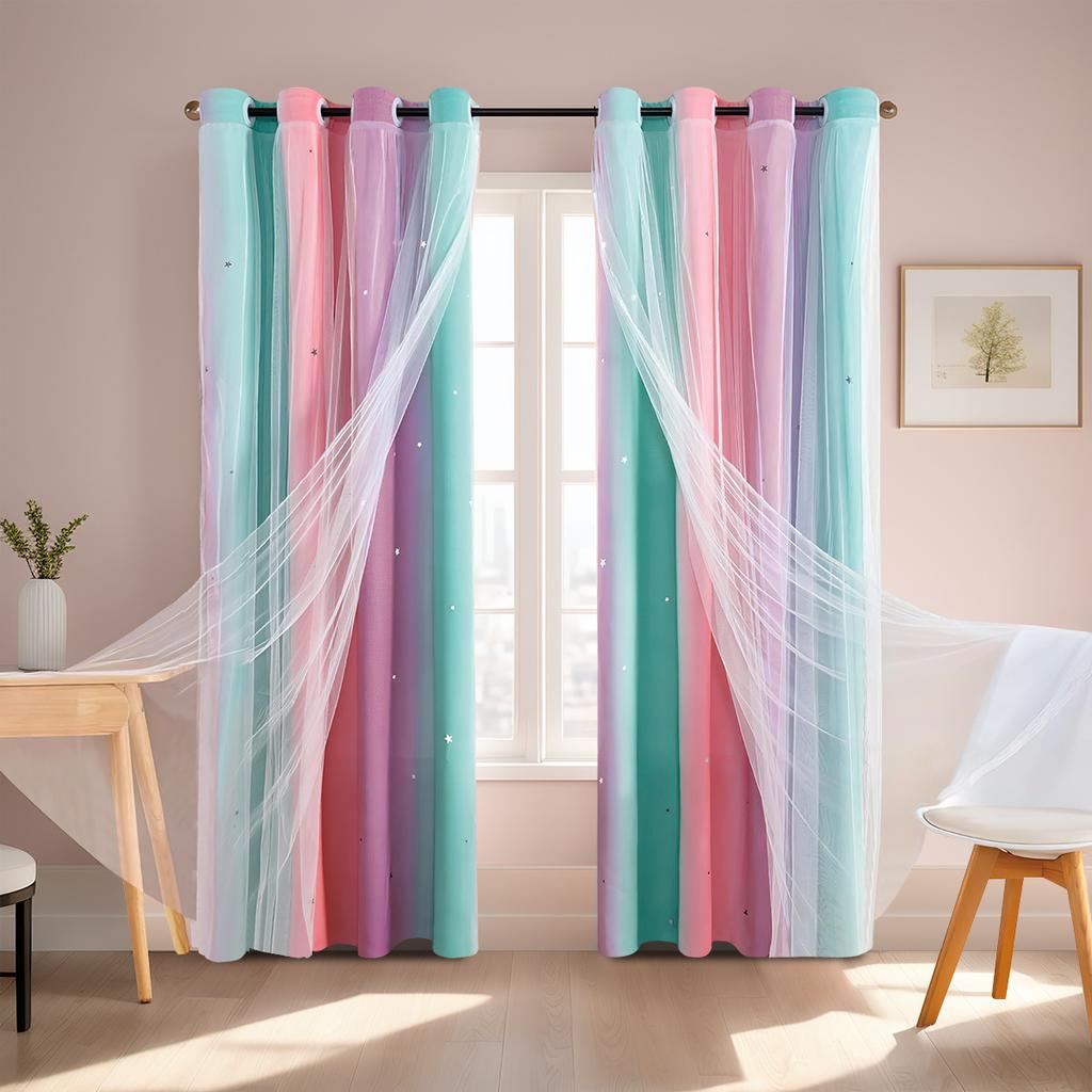 Chunya Spinning Black Film Gradual Change Hollow Star Double Blackout Curtain