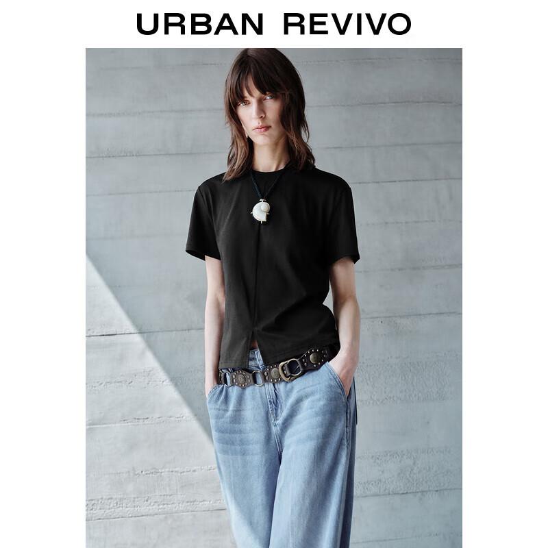 UR 2025 Women's Casual Slit Round Neck Short Sleeve T-Shirt