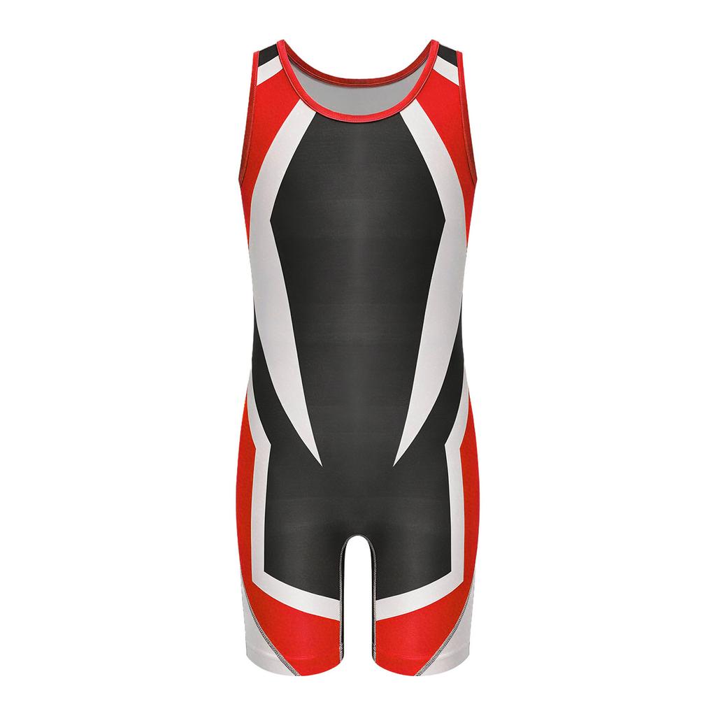 Maillot de catch pour garçons Color Block Sans manches Longueur cuisse Combinaison de sport Entraînement Exercice Cyclisme Combinaison