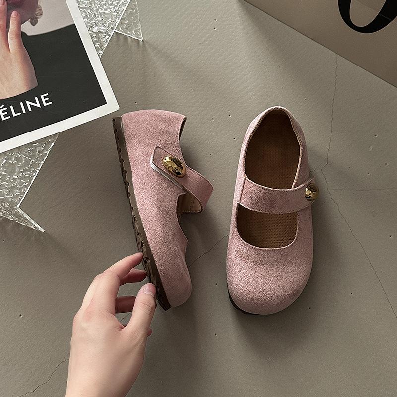 Fashion Versatile Leather Shoes Casual Retro Mary Jane Shoes Women's Summer New Simple One-word Buckle Ballet Shoes Single Shoes
