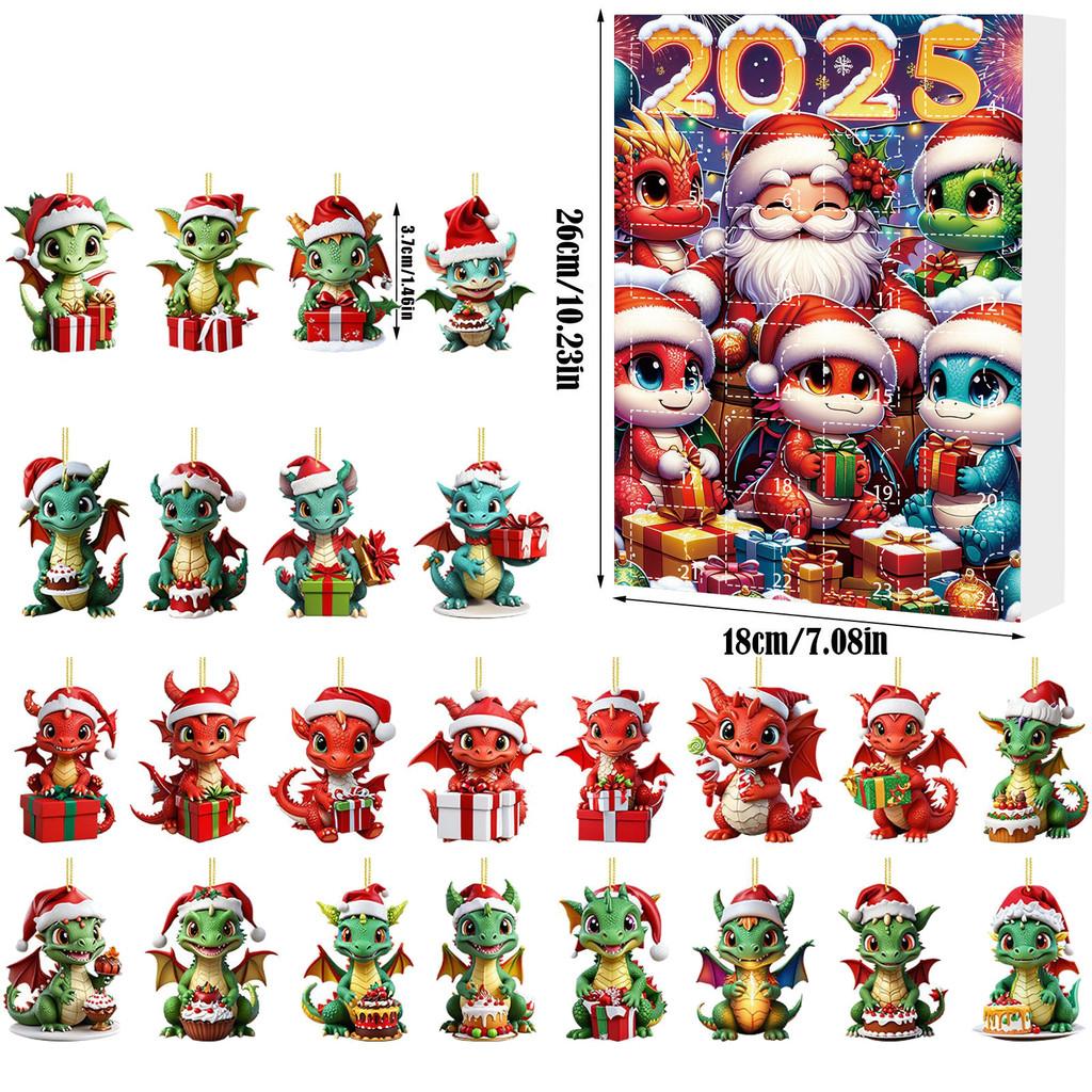 Christmas Countdown Calendar With Dragon Baby Flat Ornaments For Holiday Decor