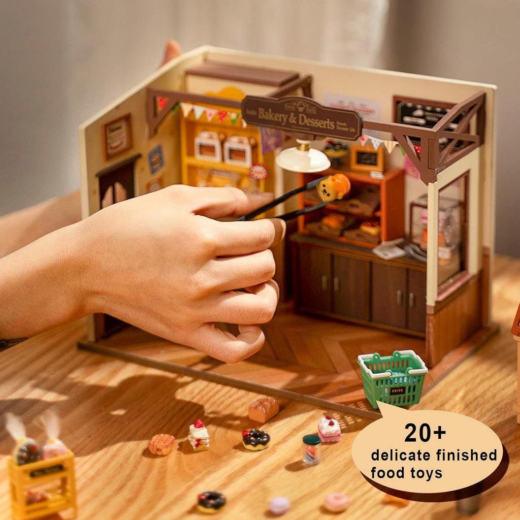 Robotime Mini Dolls House Building Kit DIY Miniature House Kit with Furniture and LED Lights for Women's or Girl's Birthday Gif