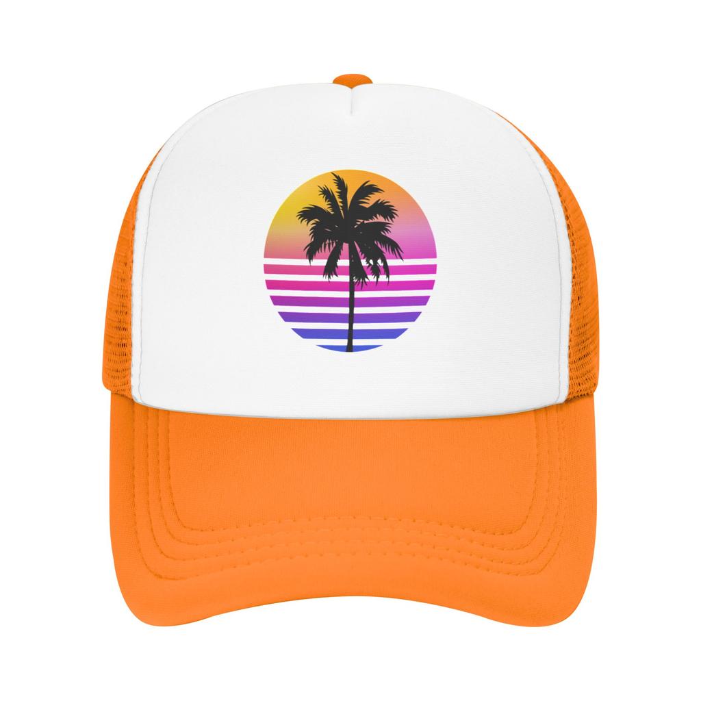 Fashion Retro s Sunset Palm Tree Aesthetic  Mesh baseball cap  Vintage Denim Hat Sun Hats