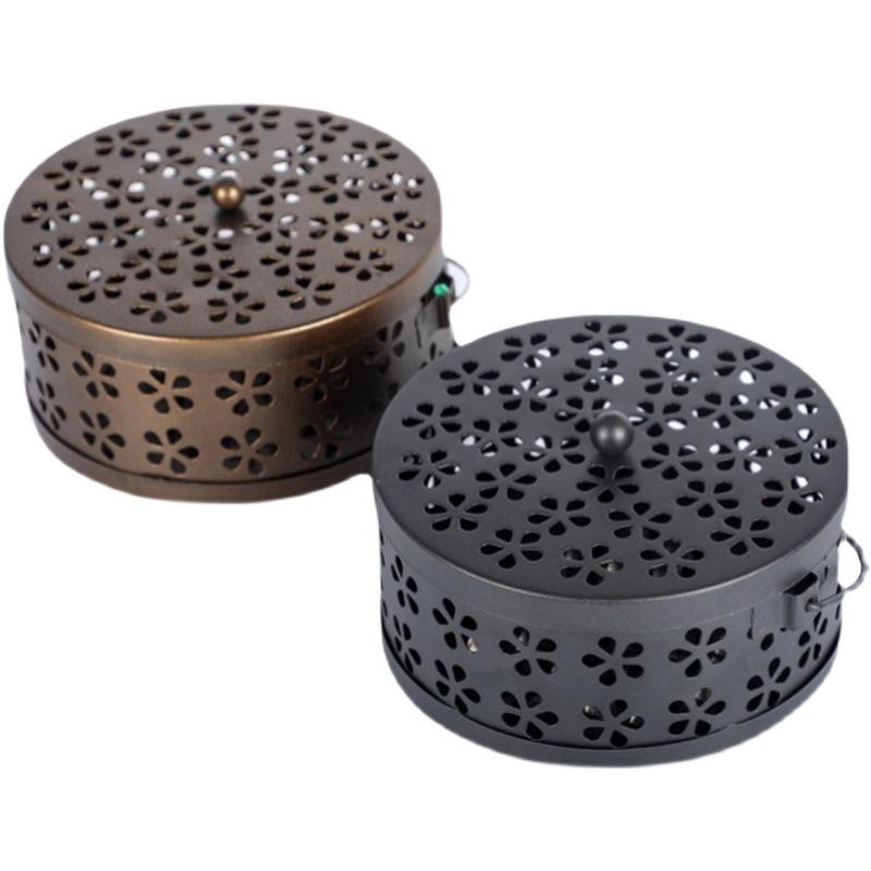 Iron Art Fireproof Mosquito Coil & Incense Holder: Large, Anti-Scald Tray with Lid