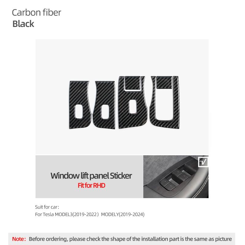 For Tesla 2019- Model 3 Highland Model Y Juniper Carbon Fiber Window Lift Panel Trim Sticker Car Interior Tuning Accessories