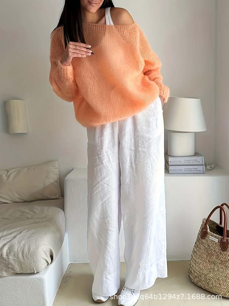 2025 Spring/Autumn Women's Versatile Gentle-Style Hollow Knit Cardigan Sweater