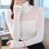 Damen Semi-High Neck Mesh Spitze Langarm Oberteil