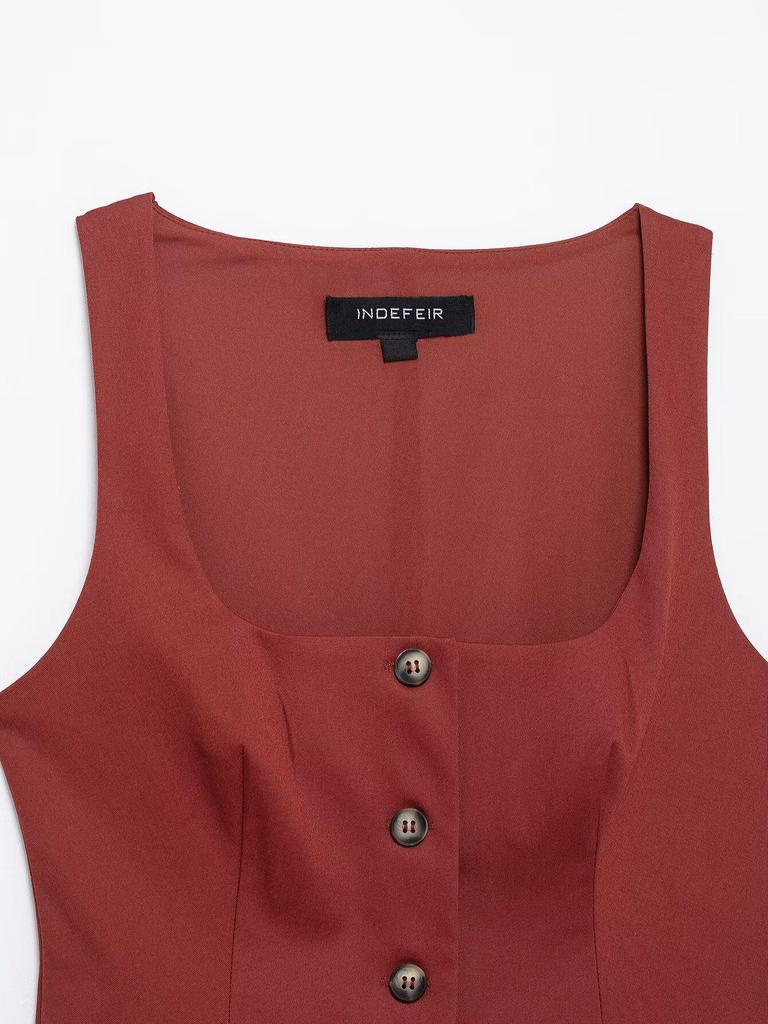 TAOP&ZA Spring/Summer Women's Double-Breasted Square Neck Slim Sleeveless Vest Top