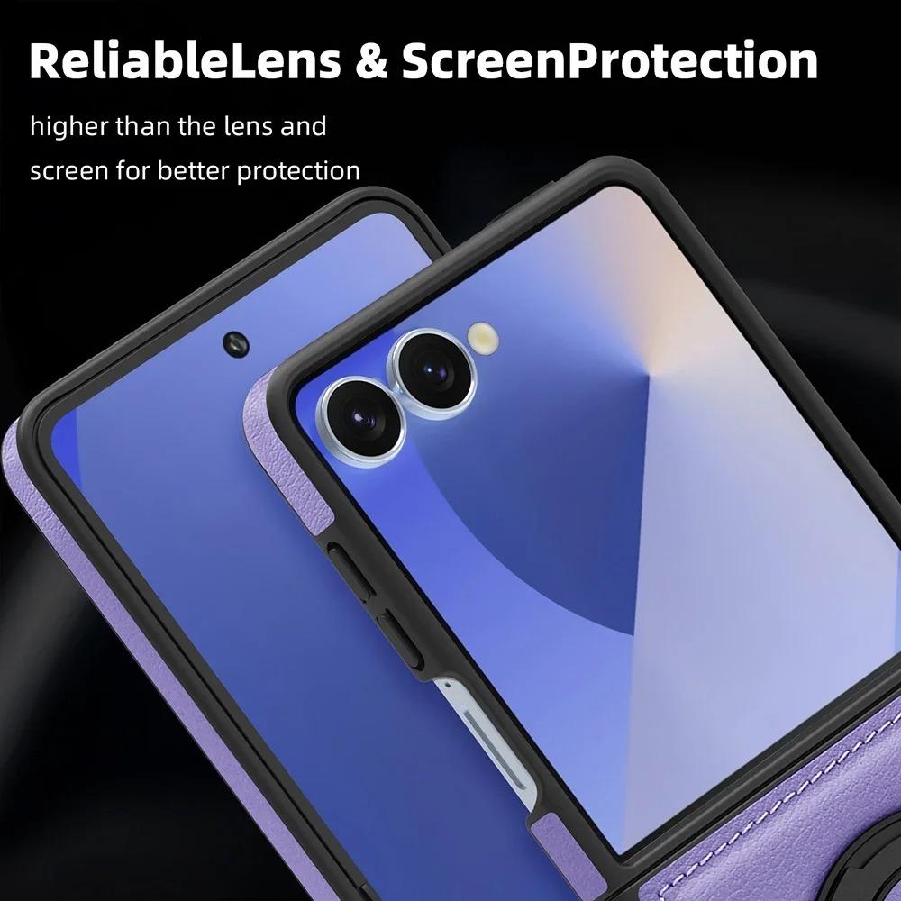 Vysoce kvalitní obchodní černý kožený stojánek na telefon pro Samsung Galaxy Z Flip 7 6 5 4 3 Magnetický držák Zadní ochranný kryt