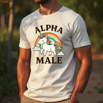 Lustiges Einhorn Alpha-Mann T-Shirt, Regenbogen Sarkastischer Humor Meme Unisex Geschenk Tee