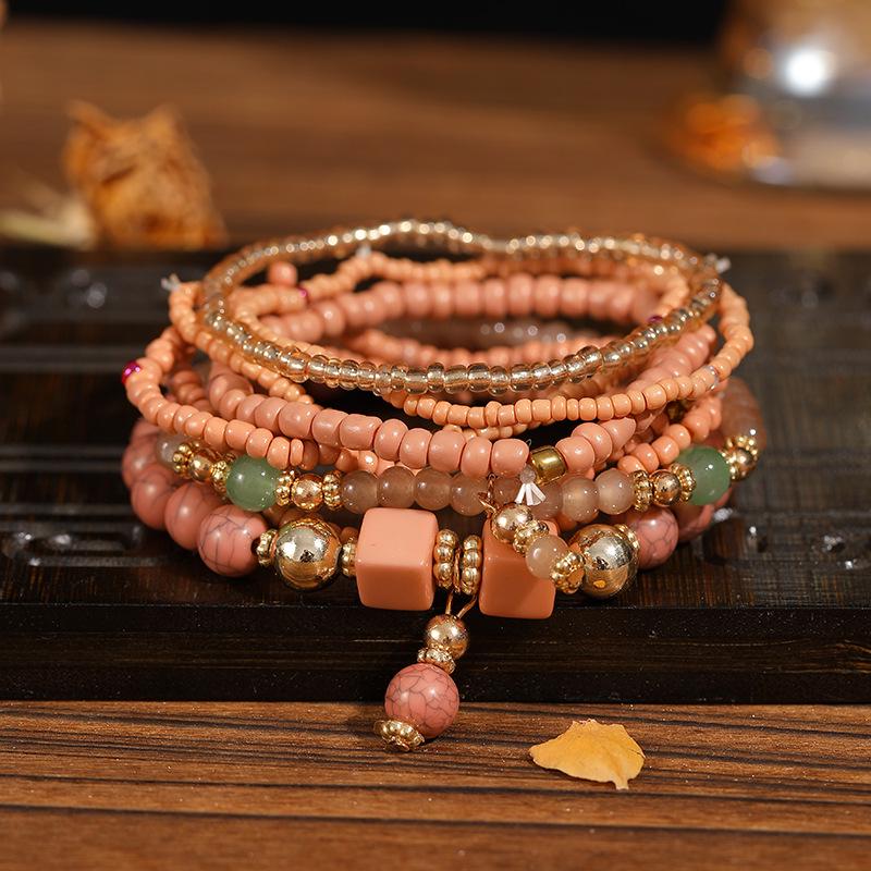 Bohemian Multi-layer Elastic Bracelet Set: 8 Strands of Creative Rice Bead Jewelry