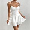 Damen Spaghetti-Träger Stufen Mini-Kleid, Sexy Schnürung am Rücken A-Linien-Kleid, Lässiges Sommer Strandparty Sonnentuch für Damen