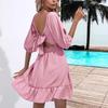 2026 ruffle leaf edge square neck dress strap short skirt women's summer new, Amazon European and American cross-border women's clothing