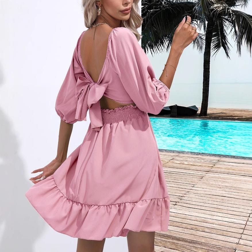 2026 ruffle leaf edge square neck dress strap short skirt women's summer new, Amazon European and American cross-border women's clothing