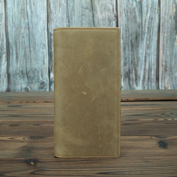 Crazy Horse Echtes Leder Bifold Lange Geldbörse für Herren Vintage Klassisch Rindsleder Herren Geldbörse Langlebiges Karten Bargeld Portemonnaie