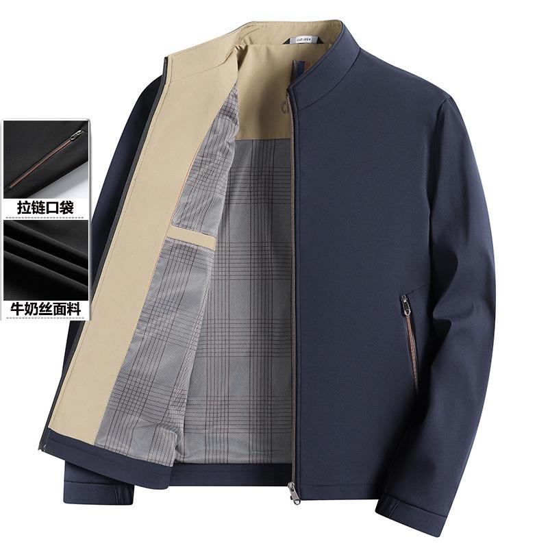 Men's Executive Jacket Stand-up Collar Spring and Autumn New Casual Middle-aged Dad Business Jacket Men's Long Sleeves
