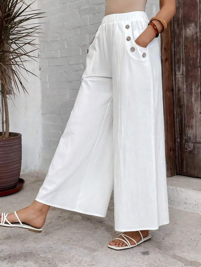 Sommer 2025 Damen Übergröße Lässige Weitbeinige Hose mit Taschen