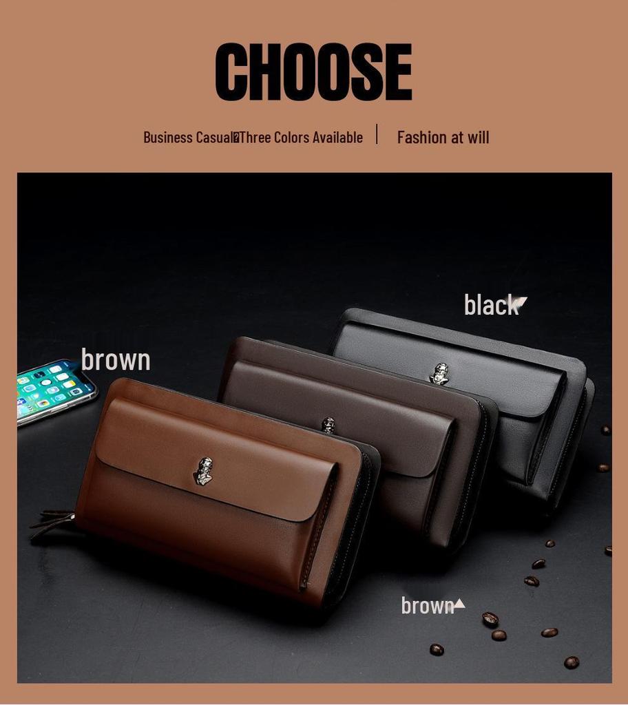 Herren Doppelreißverschluss Business Clutch: Handtasche mit großer Kapazität für Handy und mehreren Kartenfächern