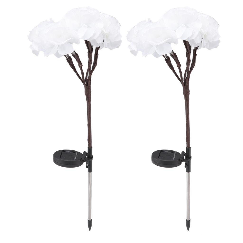 2pcs Camellia Lights Solar Waterproof Outdoor Decorative Fairy Flower Lights for Garden White
