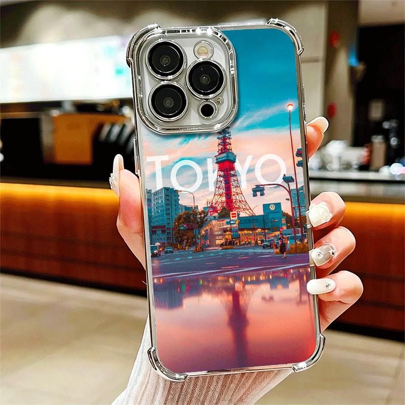 

Osaka Tokyo Japan Scenery Plating Phone Case For Iphone 16 17 Pro Max Air 16E 14 15 Plus 12 13 Mini Anti-Fall Airabag Cover iPhone 17 Air
