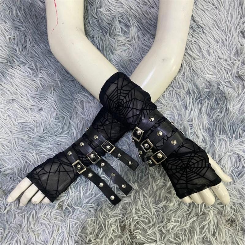 Adjustable Rock Style Lace Arm Protector With Embellished Design For Wrist Support And Stylish Defense