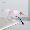 Men's Anti Blue Light Blocking Reading Glasses Cut Frameless Metal HD Lens Eyewear Women Prescription Presbyopic Glasses +400