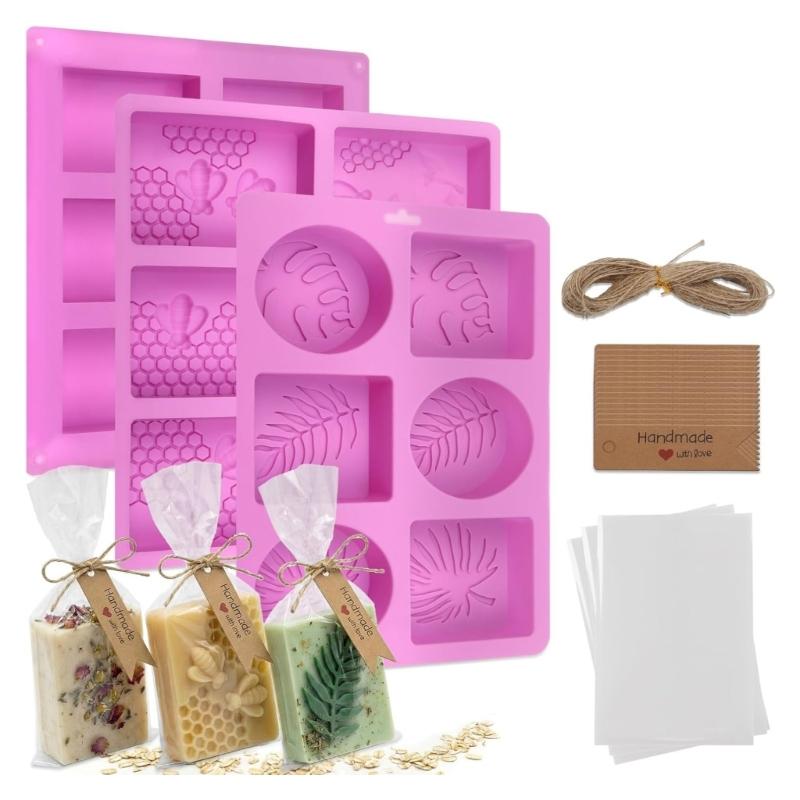 DIY Soap Making Supplies 102 Piece Set with Flexible Designs, Wrapping Bags, , and Soap Bags for Craft Projects