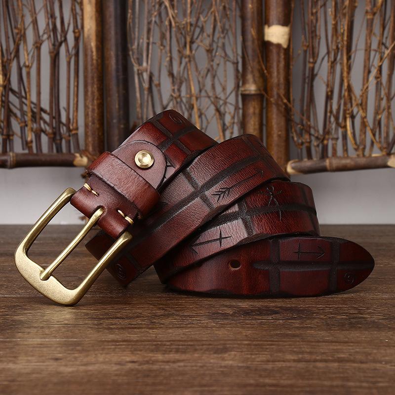 Belte Herre Håndlaget Retro Vegetabilsk Garvet Lær Ekte Kuskinn Lær Overflate Belte Herre Allsidig Personlighet Trend Buksebelte