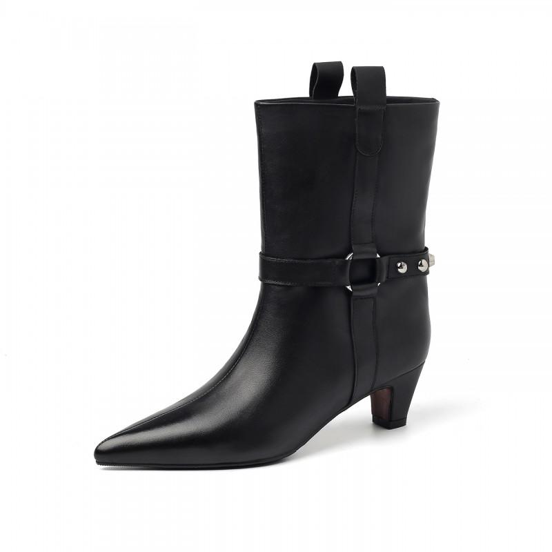 Womens Pointed Toe Chunky Heel Ankle Boots 5cm British Style Fashion Short Winter
