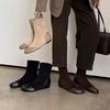 Flat-bottomed commuter sleeve splicing thin suede short boots women show thin boots round head Martin simple autumn and winter temperament