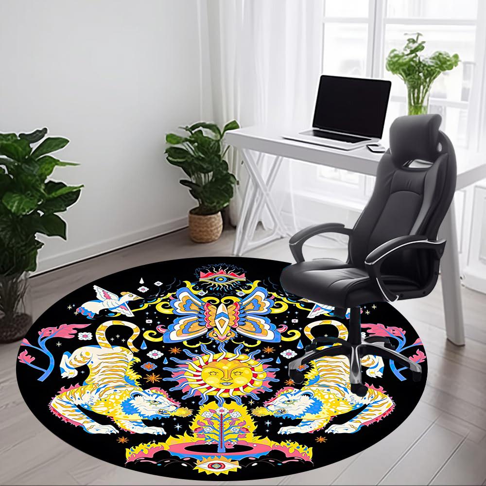 1pc Psychedelic Tiger Chair Carpet for Office, Round Non Slip Durable Large Size Office Carpet, Suitable for Office