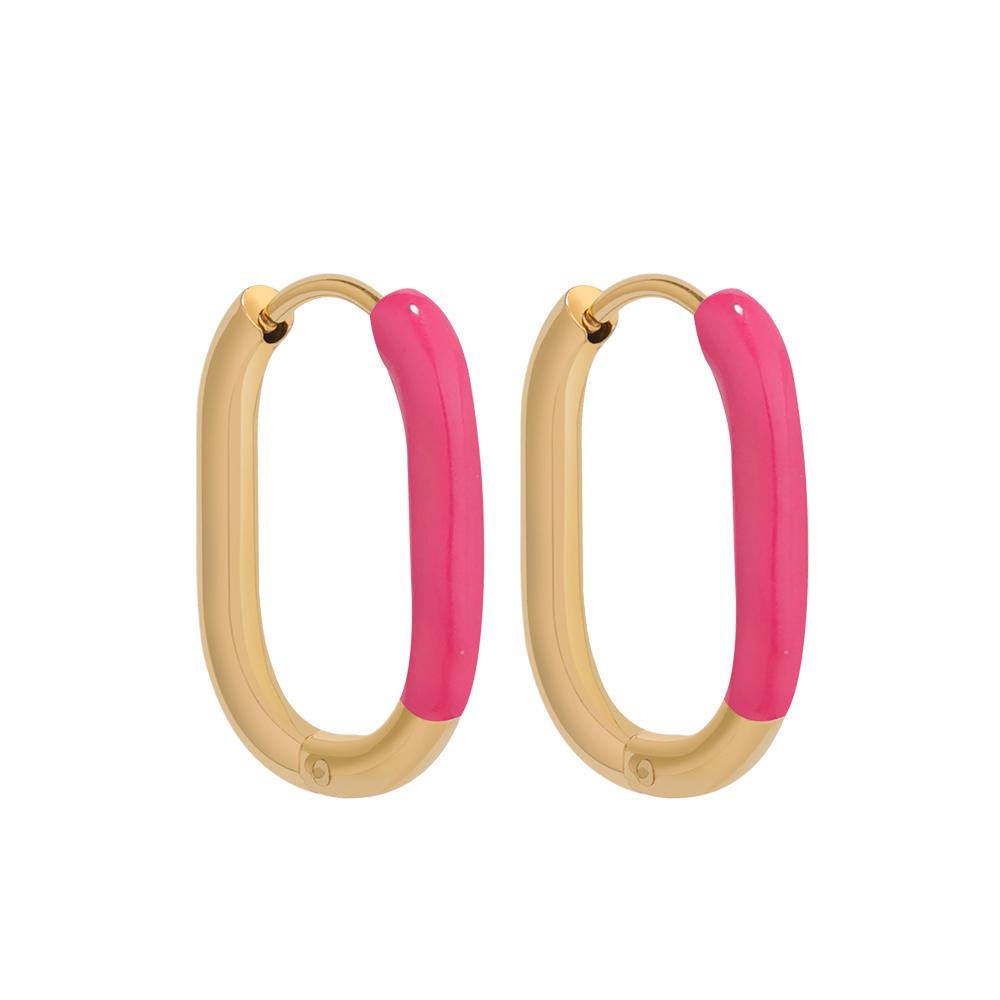 1 Pair Stainless Steel Enamel Rectangle Hoop Earrings Gold Color Small Hoop Earrings for Women Kids Fashion Jewelry Wholesale