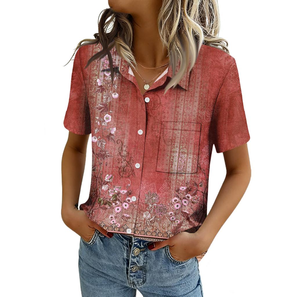 Women Blouses Short Sleeve Button Down Shirts Business Casual Dressy Work Tops Summer Spring Clothes
