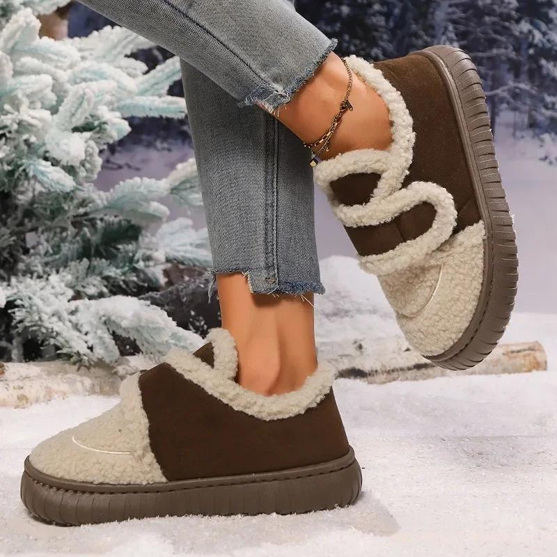 Iarnă Nou Brand Velcro Botine Designer Călduroase de Pluș 2024 Vânzare Fierbinte Pantofi de Casă din Bumbac Confortabili cu Talpă Groasă