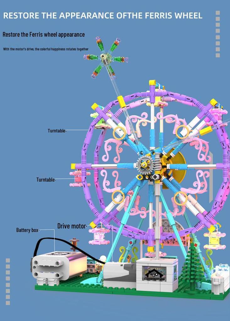 Elektrisches drehendes Riesenrad Bausteine mit bunten Lichtern - Kreatives Konstruktionsspielzeug & Dekoration