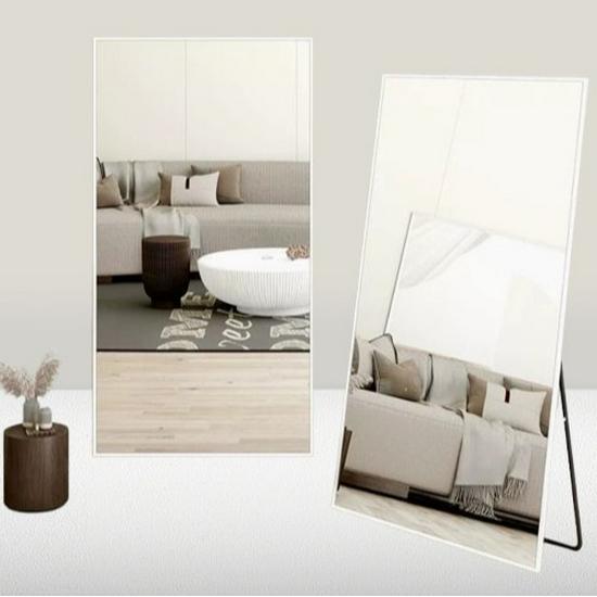 Exquisite Glass Full-Length Floor-Standing Mirror with Hidden Bracket, Wall-Mountable Aluminum Alloy Dressing Mirror