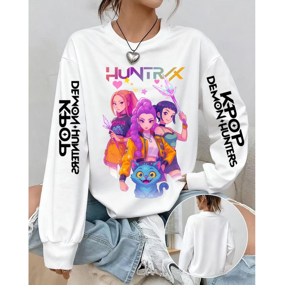 Women's loose K-pop Demon Hunters  round neck sweatshirt autumn and winter large sizeh  comfortble cute K-pop Demon Hunters