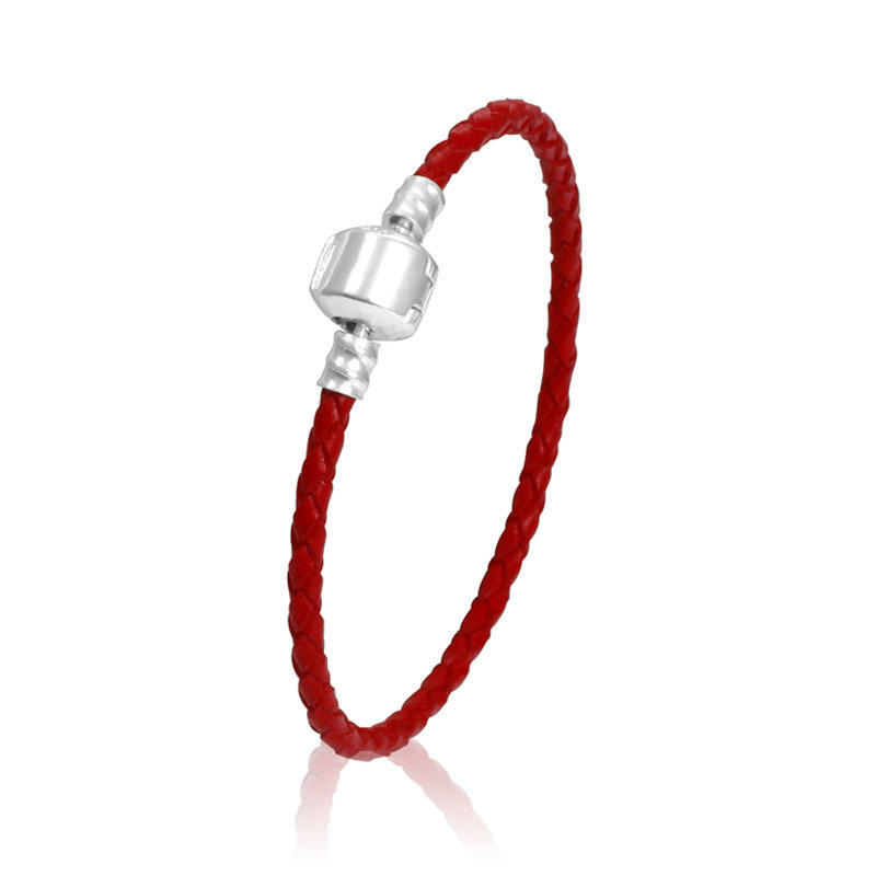 

Braided Wristband Unisex Leather Titanium Steel Magnetic Clasp Bracelet Bangle Red,18