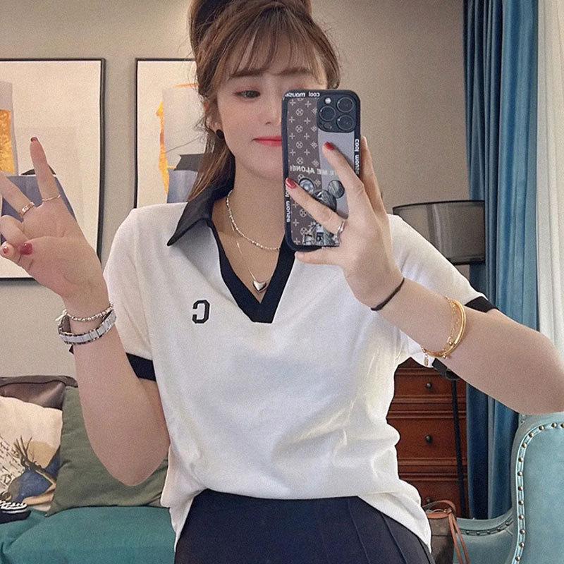 Plus Size Women's V-Neck Polo Shirt - Straight Shoulder, Short Sleeve, Tummy-Covering Slimming Top for Summer 2025