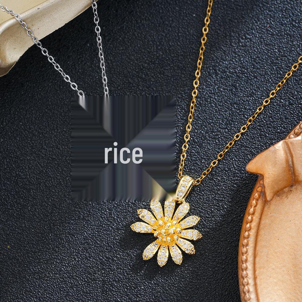 Elegant 2026 Super Sparkle Small Daisy Necklace: Women's Full Diamond Sunflower Collarbone Chain