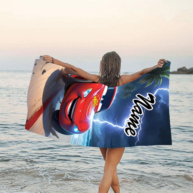 1pc Cars1 Beach Towel with Custom Name, Beach/Swimming/Bath/Picnic/Camping Towel, Suitable for Seaside Beaches