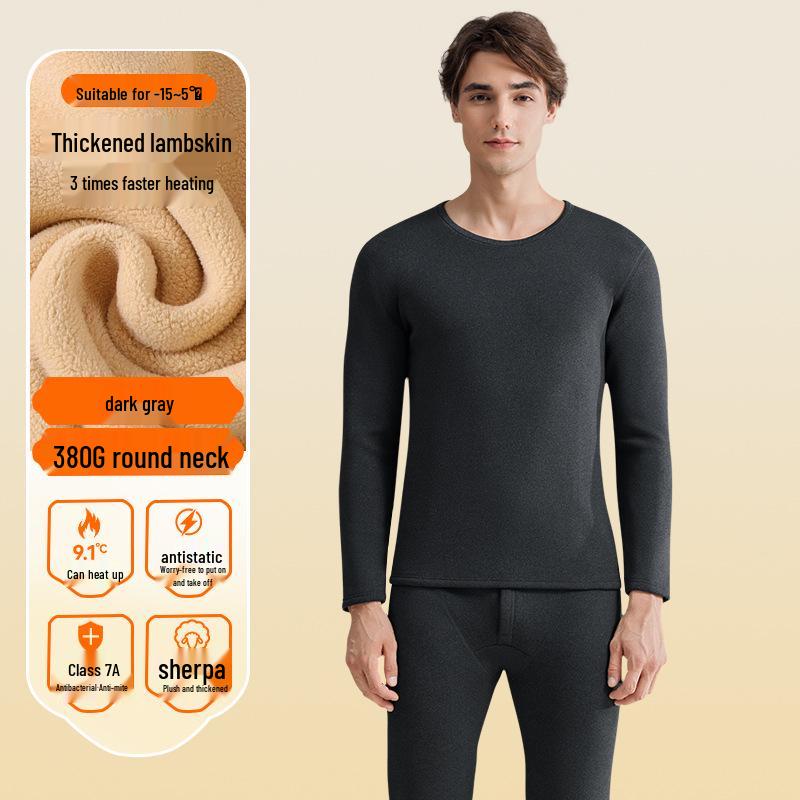 Men's Thick Lambswool Thermal Underwear Set - Velvet-Enhanced for Cold Protection, Heat Retention, and Autumn/Winter Comfort