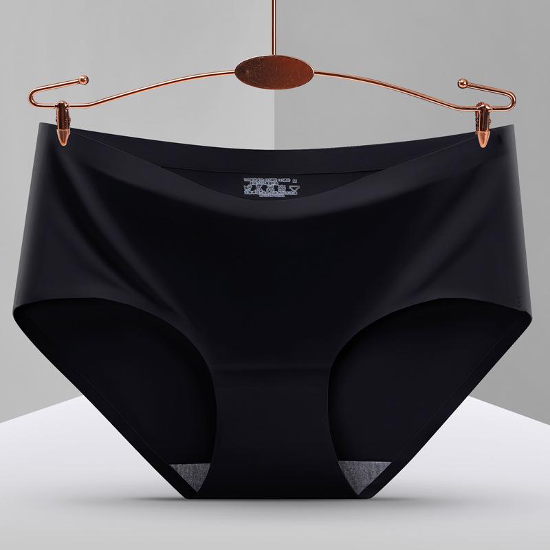 

Ice Silk Seamless Mid-Waist Panties for Women - Sexy Solid Color Breathable Triangular Underwear XXL (approx. 60-70 kg) чорний