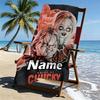 Custom Name Personalized Bride of Chucky Print Beach Towel, for Trip Camping Beach Party Home Decor, Birthday Gift for Family & Friends