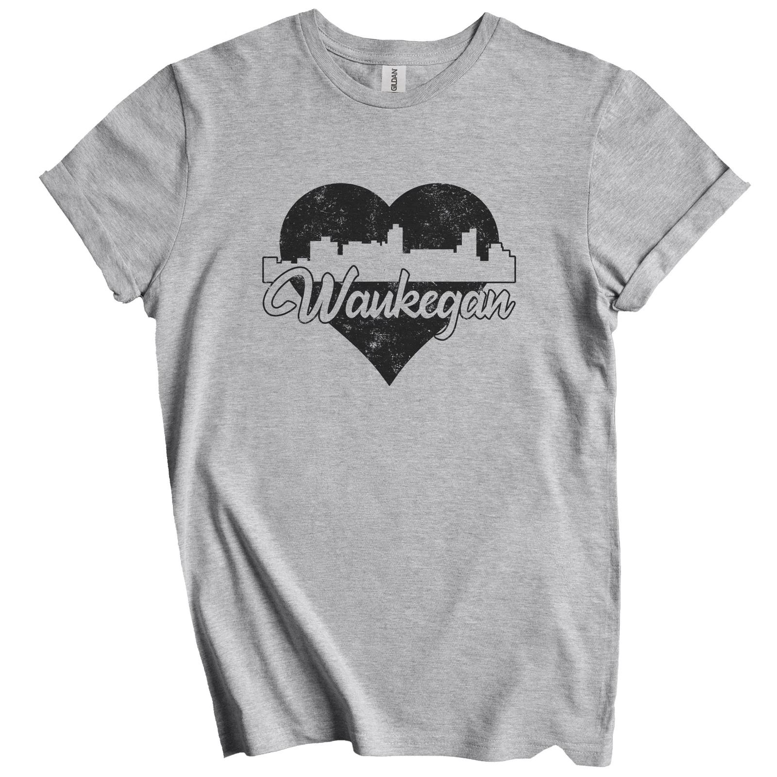 Retro Waukegan Illinois Skyline Heart Distressed T-Shirt S