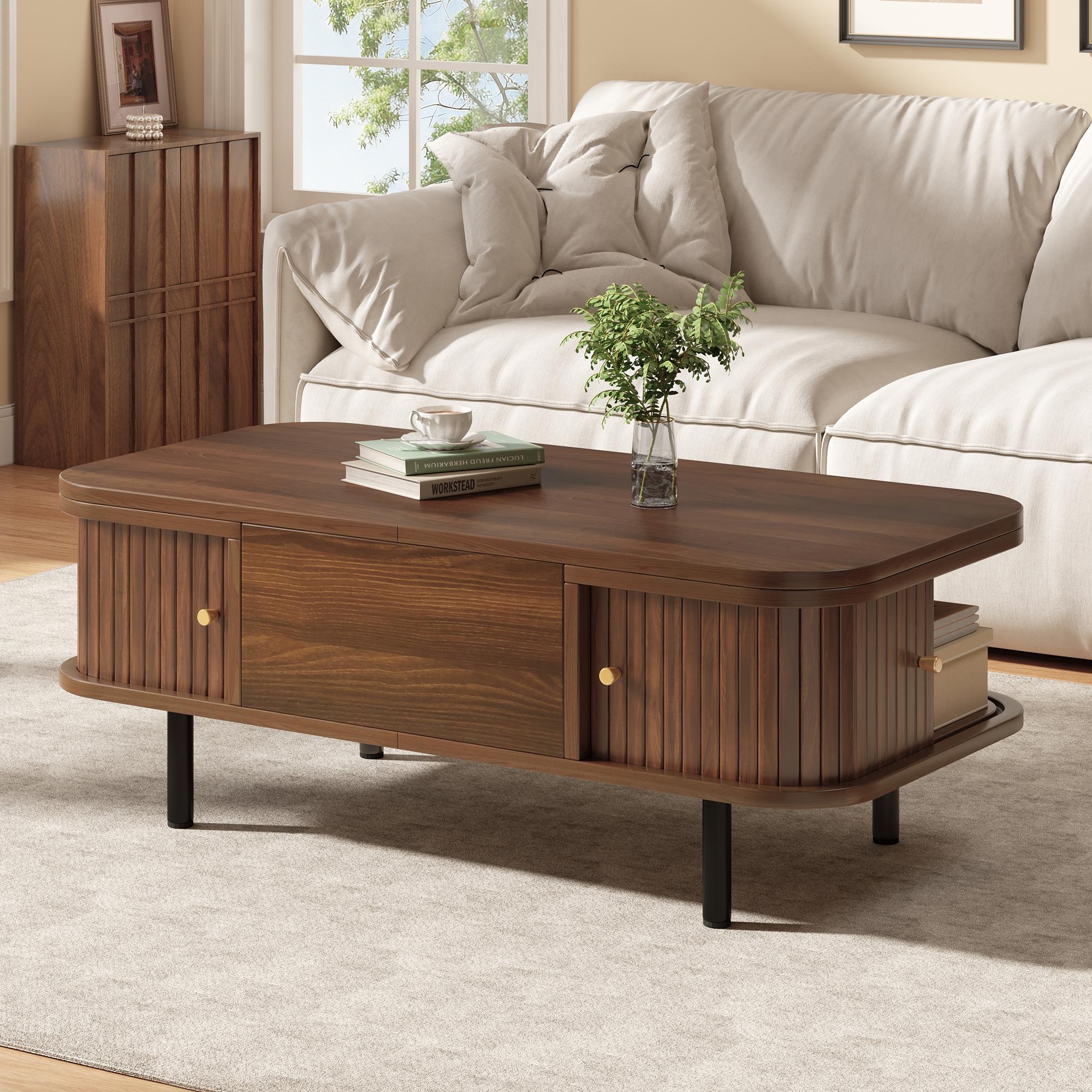 Height-Adjustable Coffee Table 101x51x52.5cm, Walnut