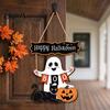 Holiday Party Supplies Halloween Wooden Hanging Sign, Rustic Ghost Bat Black Cat Witch Hat Wall Decor, Balcony Window Decor Spooky Pendant with