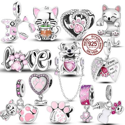 Charms Copper Cute Cat Collection Charms Beads Paw Print Pendant Beads Fit Original Diy Bracelet Gift Women Jewelry