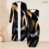 Women Plus Size Two Piece Set Black Blue Printed Long Sleeve Open Front Cardigan Sleeveless Bodycon Dress