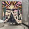 1pc Large 70x70 Inch Retro Desert Sunset Shower Curtain - Vintage Western Bathroom Decor with Cactus, Mountains, Pink & Orange